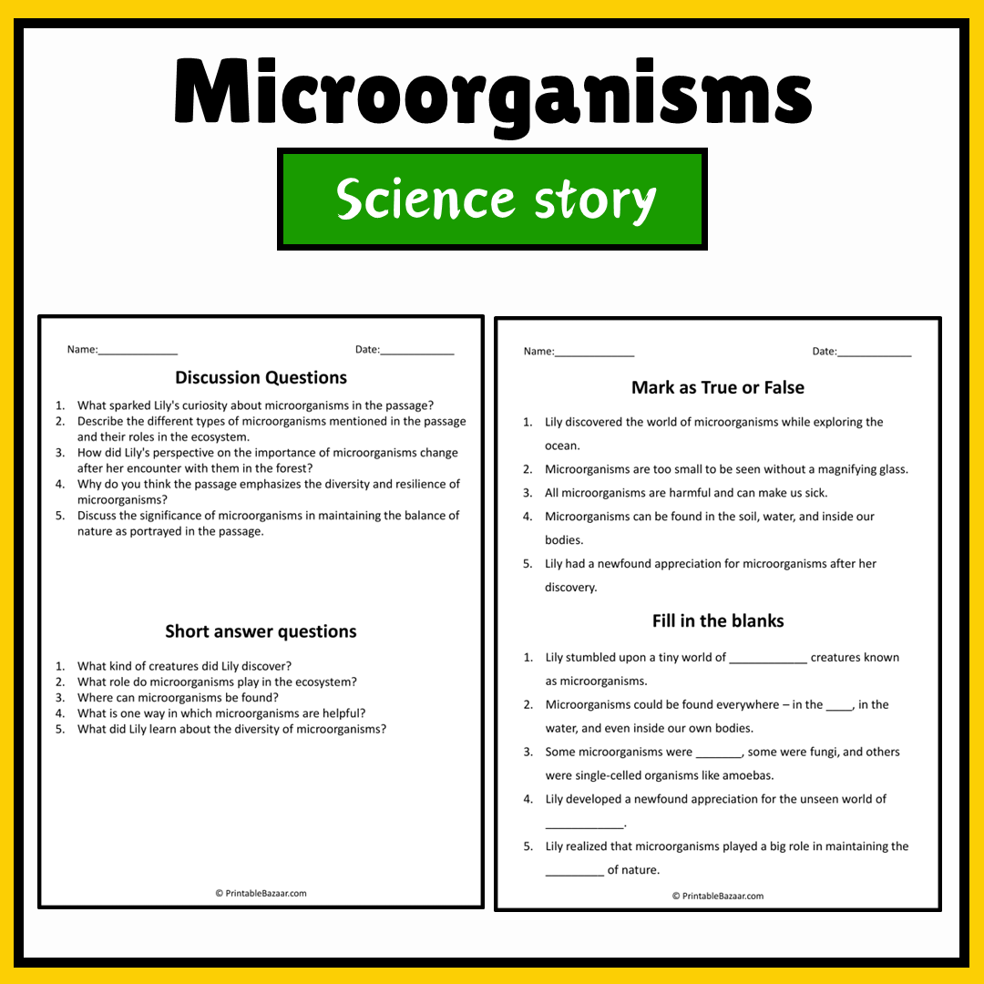Microorganisms | Science Story Reading Comprehension Activity