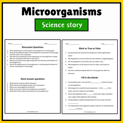 Microorganisms | Science Story Reading Comprehension Activity