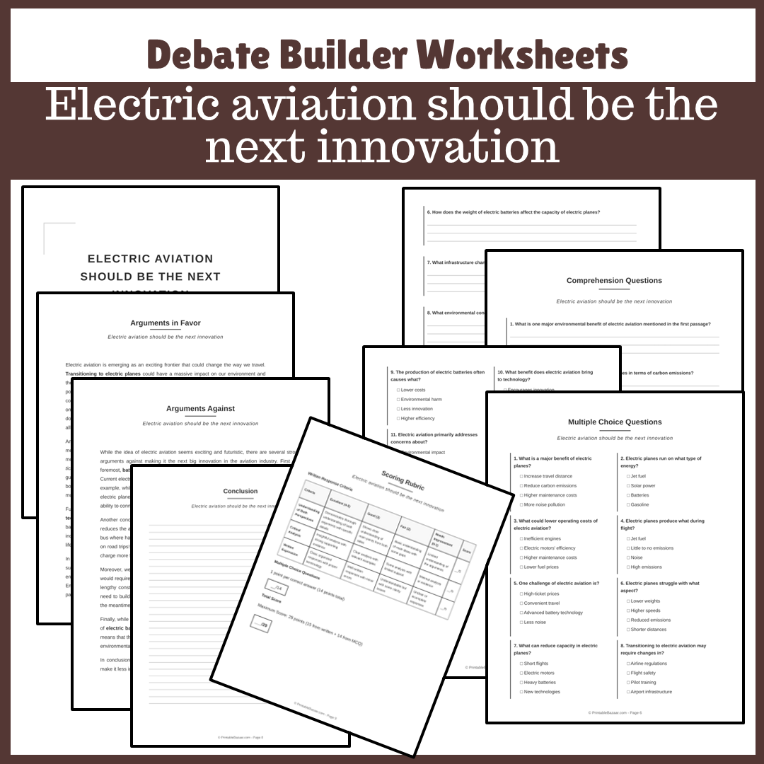 Electric aviation should be the next innovation | Favour and Against Worksheet Printable Activity
