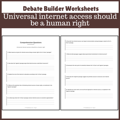 Universal internet access should be a human right | Favour and Against Worksheet Printable Activity