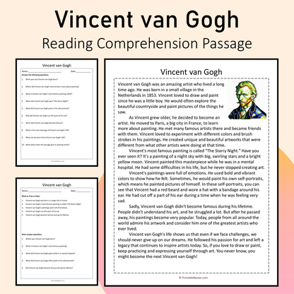 Vincent van Gogh | Reading Comprehension Passage Printable Activity