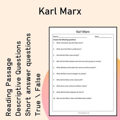 Karl Marx | Reading Comprehension Passage Printable Activity