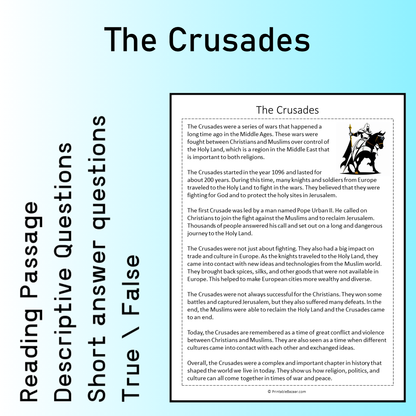 The Crusades | Reading Comprehension Passage Printable Worksheet