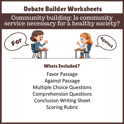 Community building: Is community service necessary for a healthy society? | Favour and Against Worksheet Printable Activity