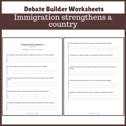 Immigration strengthens a country | Favour and Against Worksheet Printable Activity