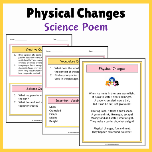 Physical Changes | Science Poem Reading Comprehension Activity