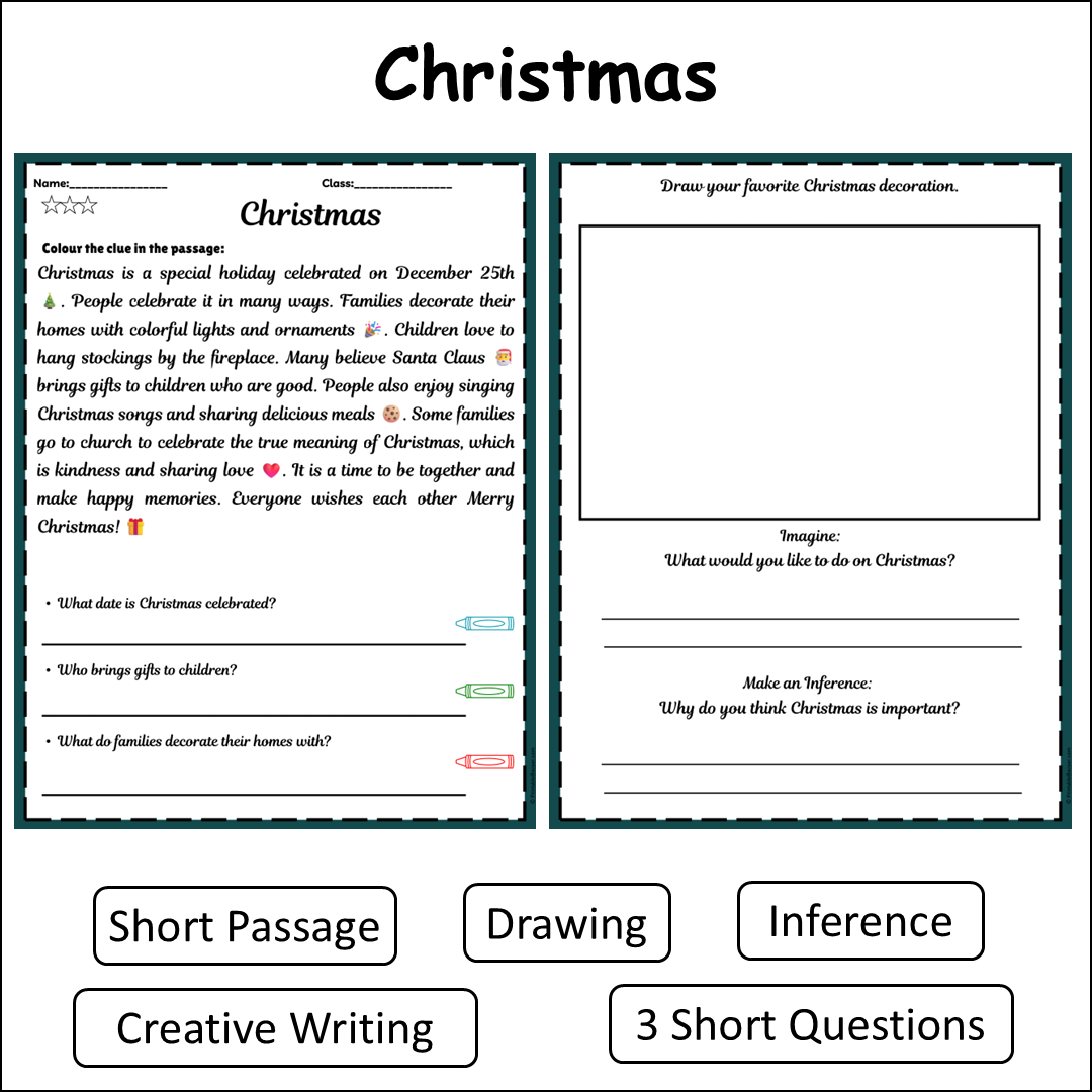 Christmas | Short Reading Comprehension Creative Worksheet