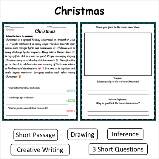 Christmas | Short Reading Comprehension Creative Worksheet