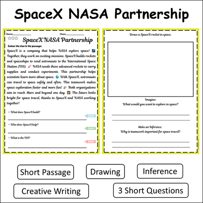 SpaceX NASA Partnership | Short Reading Comprehension Creative Worksheet