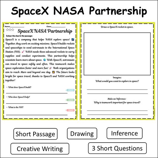 SpaceX NASA Partnership | Short Reading Comprehension Creative Worksheet