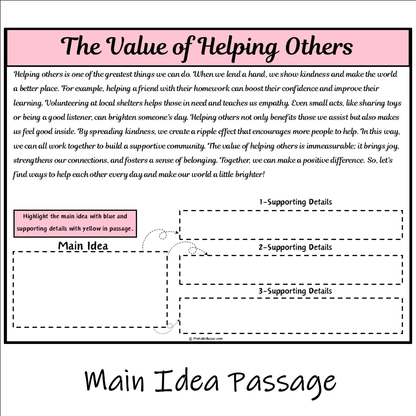 The Value of Helping Others | Main Idea and Supporting Details Reading Passage and Questions