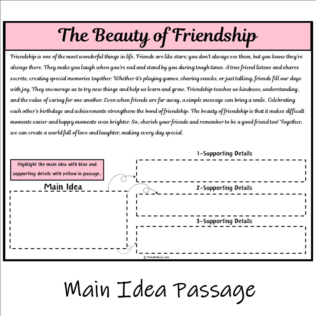 The Beauty of Friendship | Main Idea and Supporting Details Reading Passage and Questions