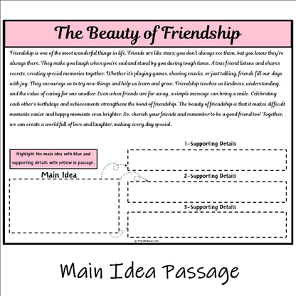 The Beauty of Friendship | Main Idea and Supporting Details Reading Passage and Questions