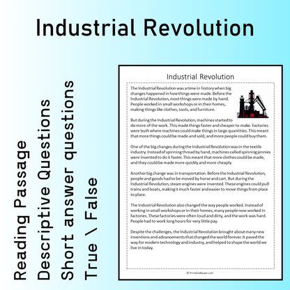 Industrial Revolution | Reading Comprehension Passage Printable Worksheet
