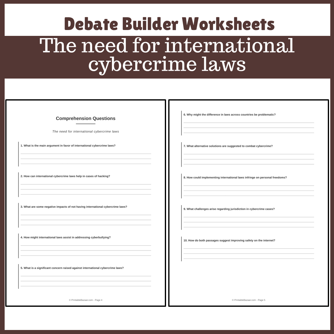 The need for international cybercrime laws | Favour and Against Worksheet Printable Activity