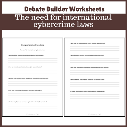 The need for international cybercrime laws | Favour and Against Worksheet Printable Activity