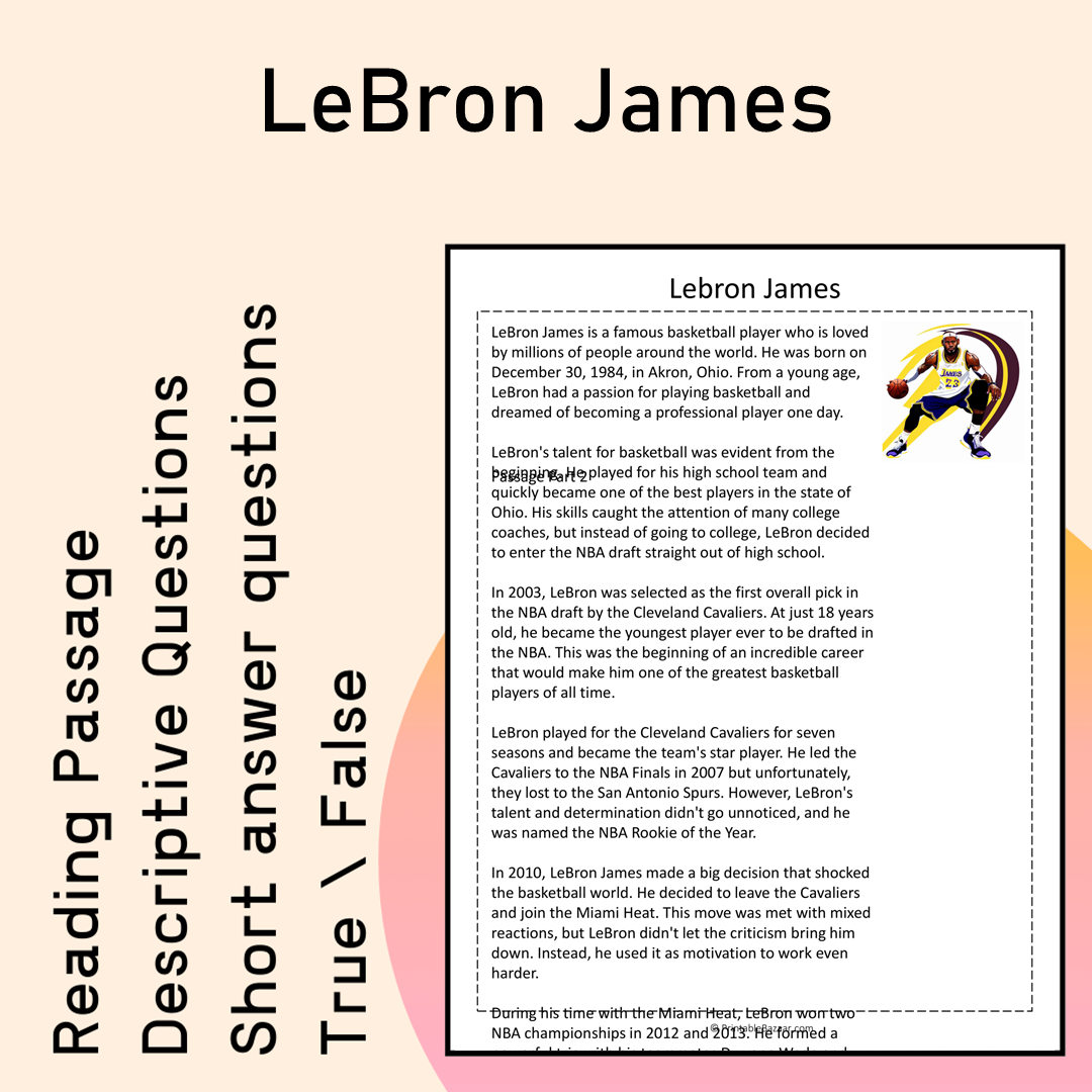 LeBron James | Reading Comprehension Passage Printable Activity