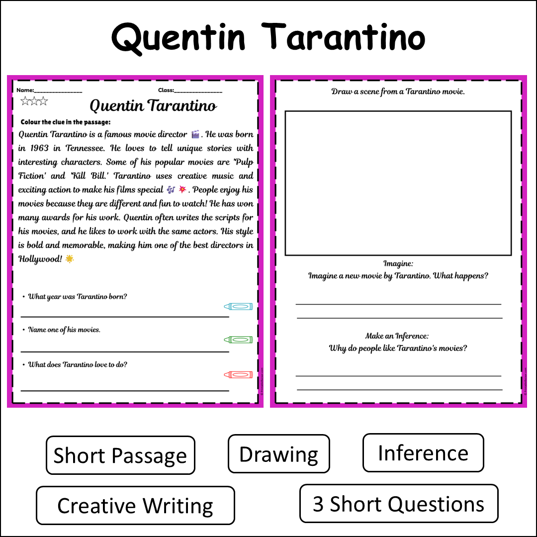Quentin Tarantino | Short Reading Comprehension Creative Worksheet