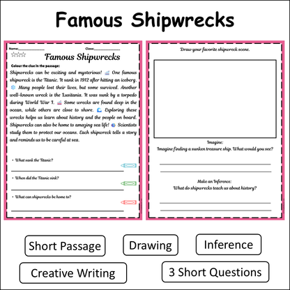 Famous Shipwrecks | Short Reading Comprehension Creative Worksheet