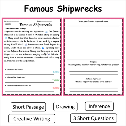 Famous Shipwrecks | Short Reading Comprehension Creative Worksheet