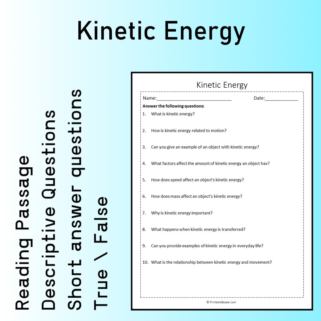 Kinetic Energy | Reading Comprehension Passage Printable Worksheet