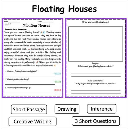 Floating Houses | Short Reading Comprehension Creative Worksheet