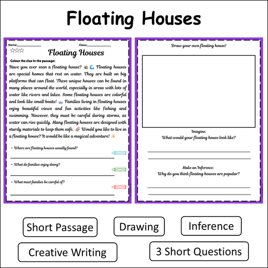 Floating Houses | Short Reading Comprehension Creative Worksheet