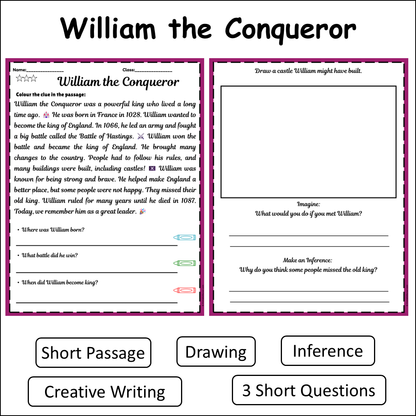 William the Conqueror | Short Reading Comprehension Creative Worksheet