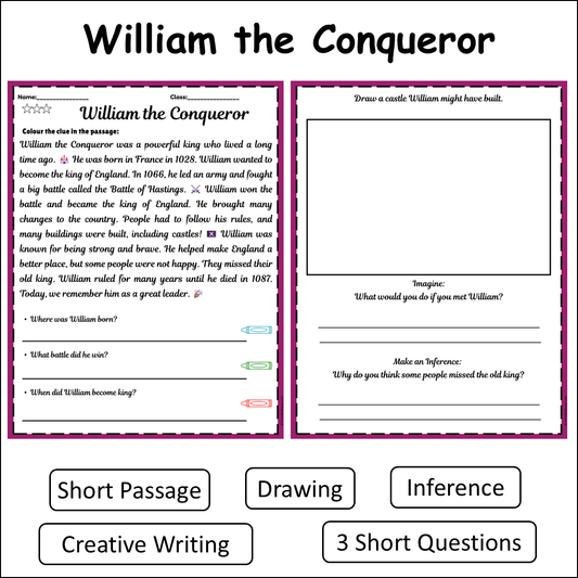William the Conqueror | Short Reading Comprehension Creative Worksheet