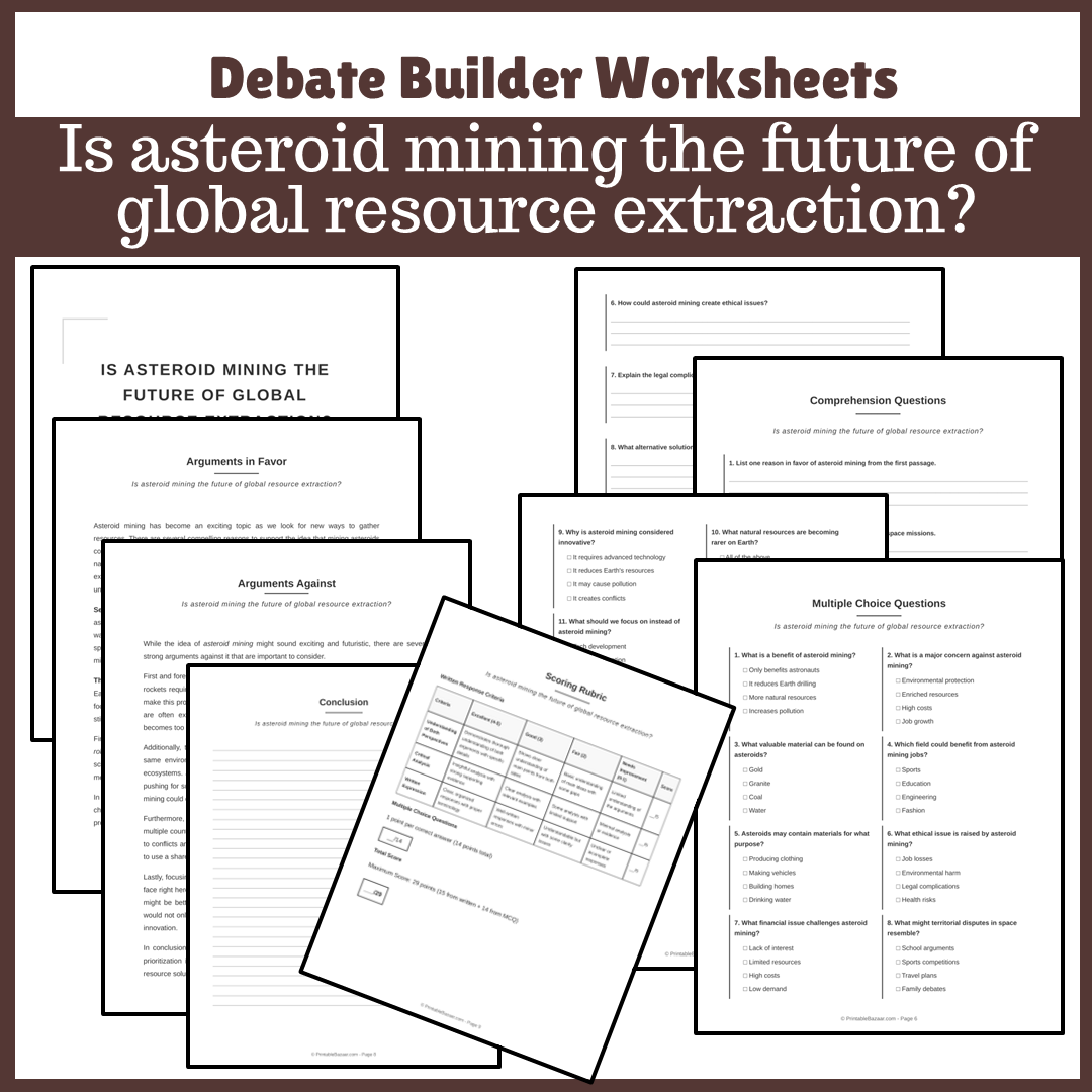 Is asteroid mining the future of global resource extraction? | Favour and Against Worksheet Printable Activity