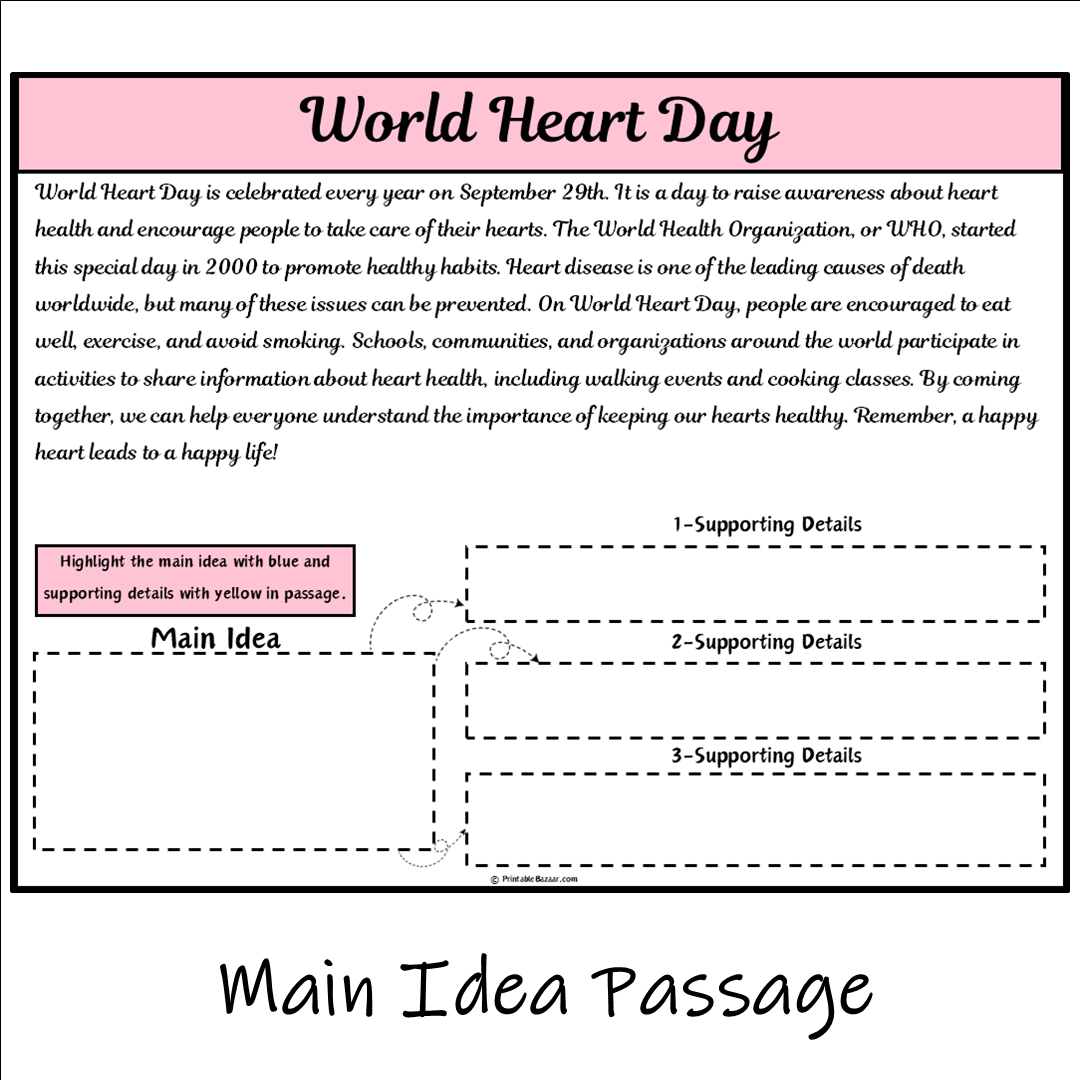 World Heart Day | Main Idea and Supporting Details Reading Passage and Questions