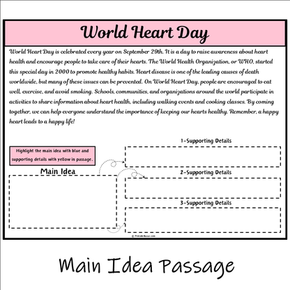 World Heart Day | Main Idea and Supporting Details Reading Passage and Questions