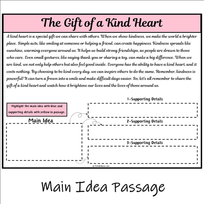 The Gift of a Kind Heart | Main Idea and Supporting Details Reading Passage and Questions