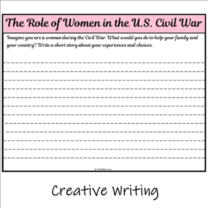 The Role of Women in the U.S. Civil War | Main Idea and Supporting Details Reading Passage and Questions