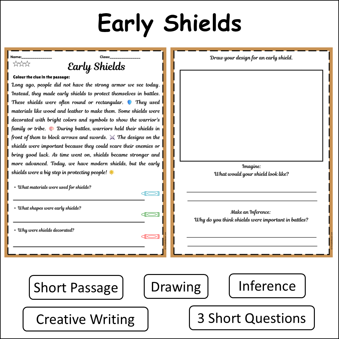 Early Shields | Short Reading Comprehension Creative Worksheet