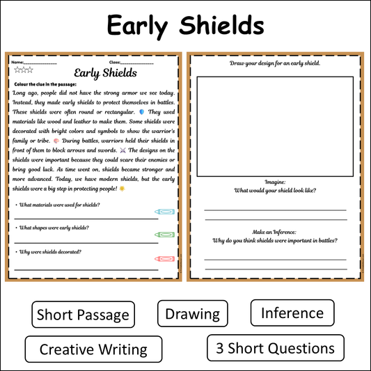 Early Shields | Short Reading Comprehension Creative Worksheet
