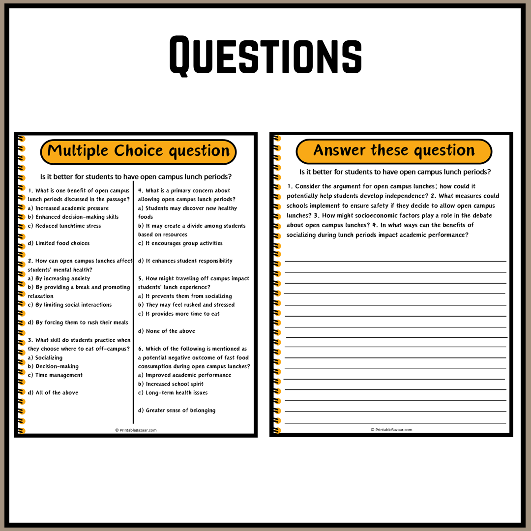 Is it better for students to have open campus lunch periods? | Debate Case Study Worksheet