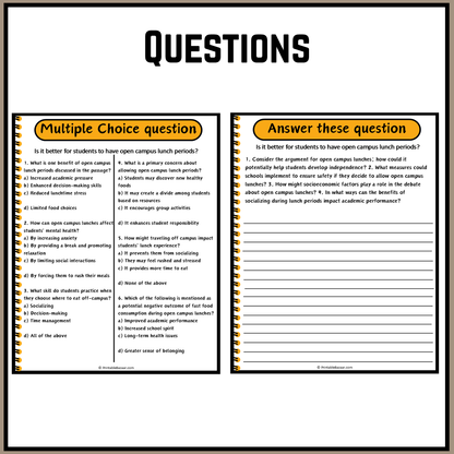 Is it better for students to have open campus lunch periods? | Debate Case Study Worksheet