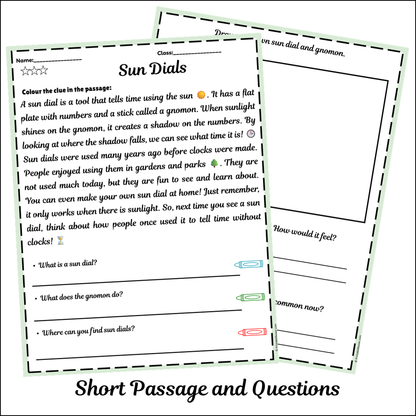 Sun Dials | Short Reading Comprehension Creative Worksheet