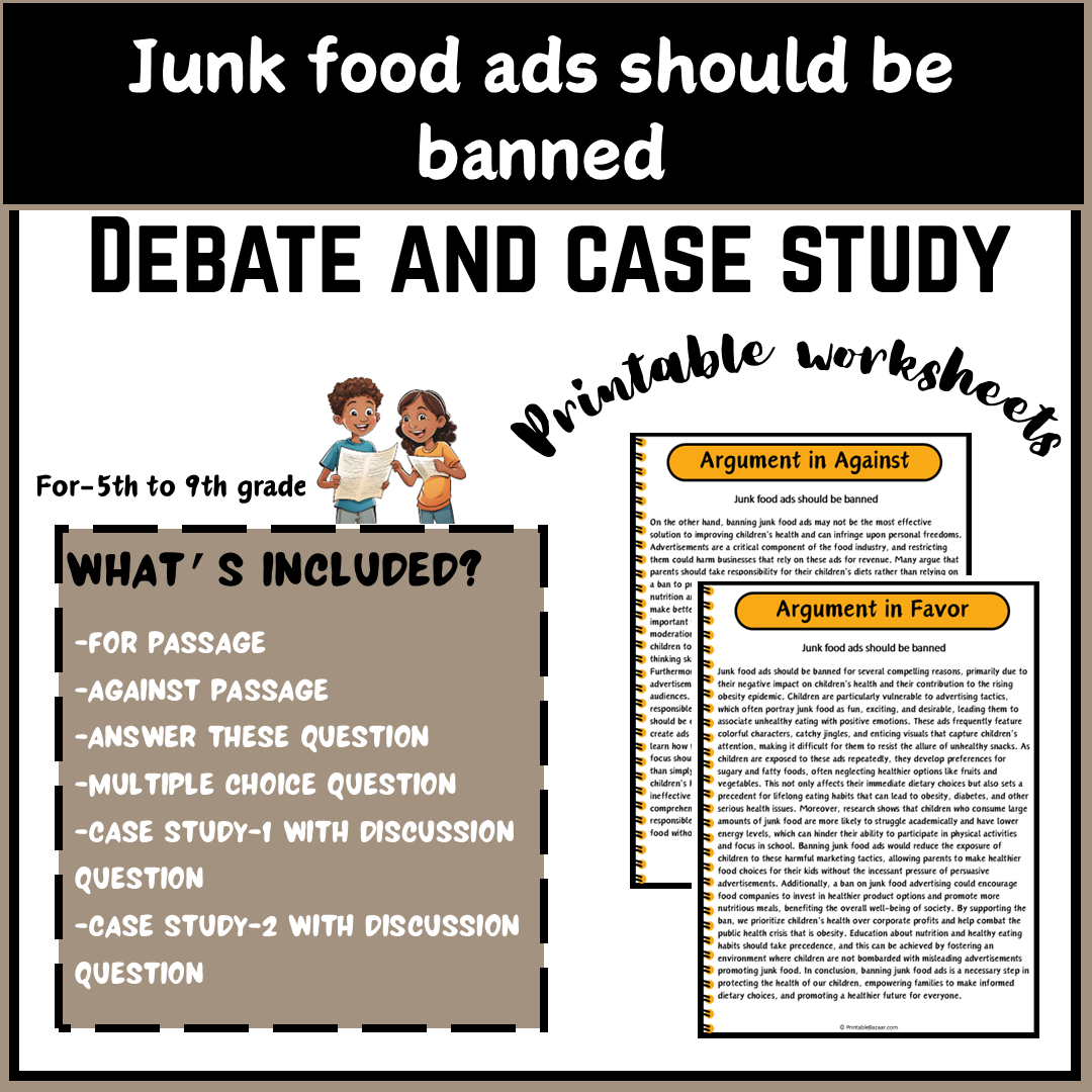 Junk food ads should be banned | Debate Case Study Worksheet