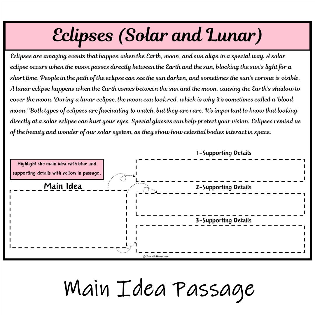 Eclipses (Solar and Lunar) | Main Idea and Supporting Details Reading Passage and Questions