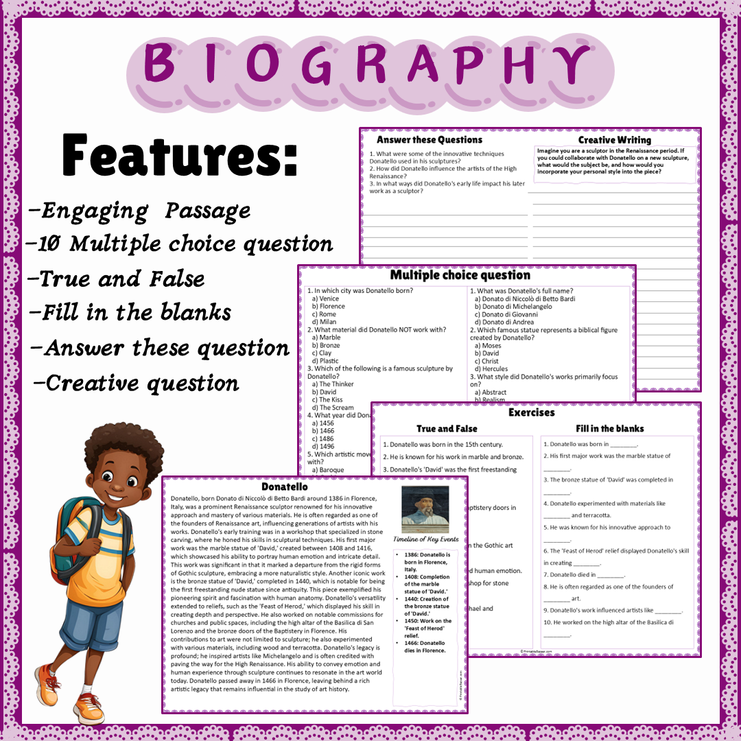 Donatello | Biography Reading Comprehension and Questions Worksheet