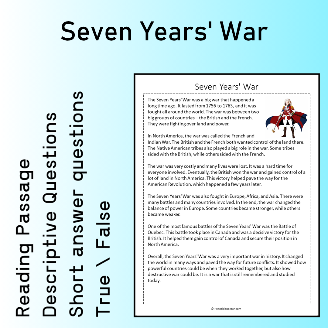 Seven Years' War | Reading Comprehension Passage Printable Worksheet