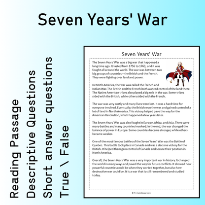 Seven Years' War | Reading Comprehension Passage Printable Worksheet