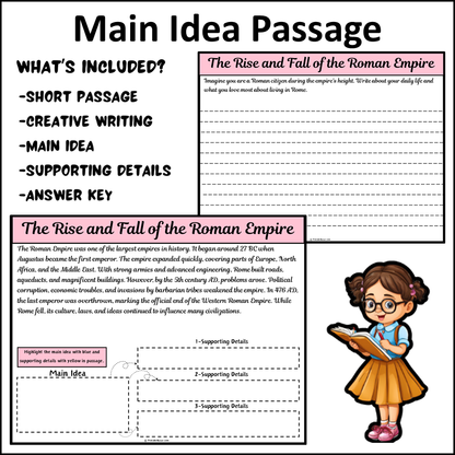 The Rise and Fall of the Roman Empire | Main Idea and Supporting Details Reading Passage and Questions