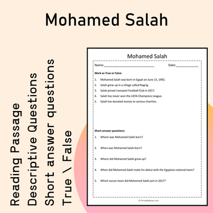 Mohamed Salah | Reading Comprehension Passage Printable Activity