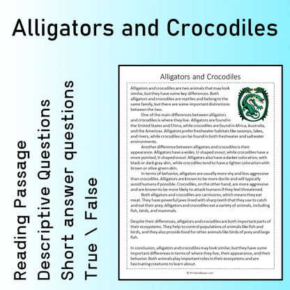 Alligators and Crocodiles | Reading Comprehension Passage Printable Worksheet