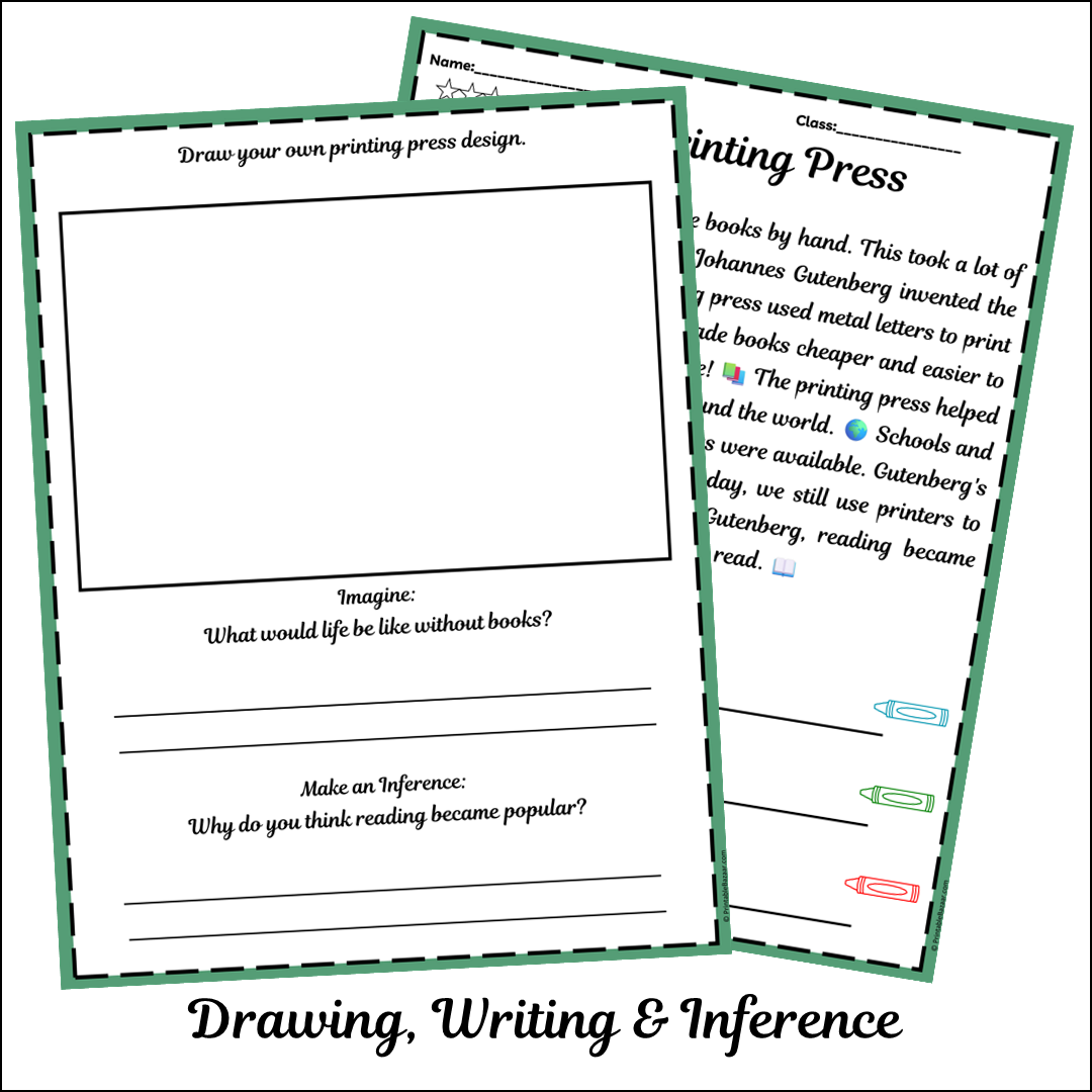 Printing Press | Short Reading Comprehension Creative Worksheet
