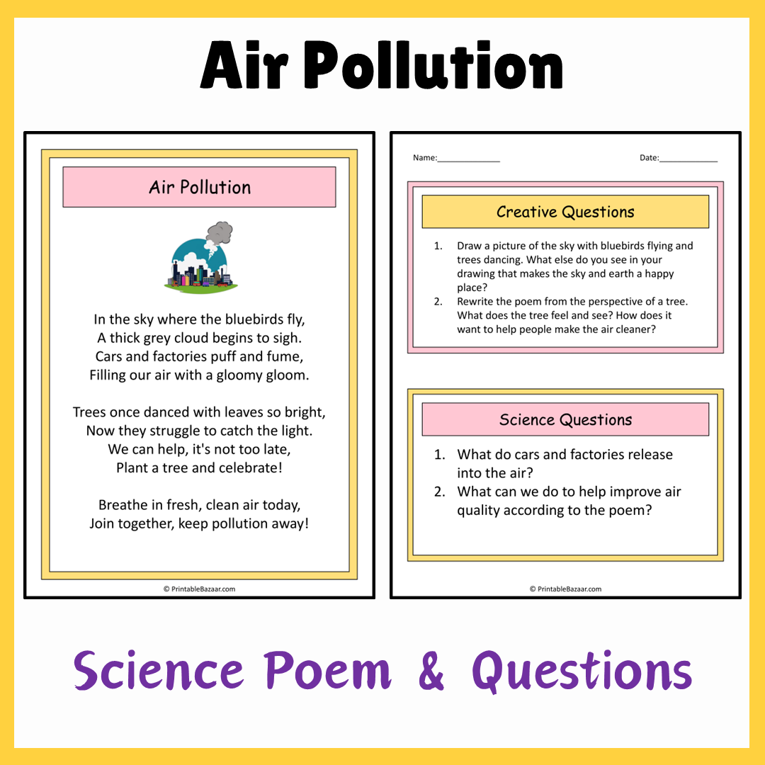 Air Pollution | Science Poem Reading Comprehension Activity