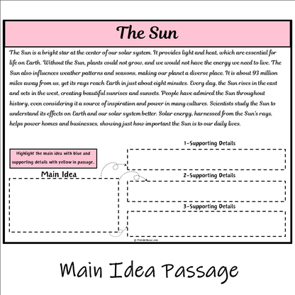 The Sun | Main Idea and Supporting Details Reading Passage and Questions